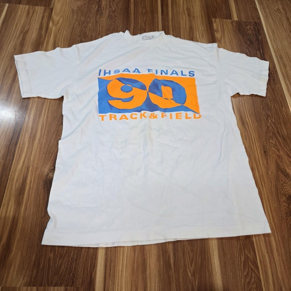 Vintage IHSAA Finals 1990 Track & Field Shirt Mens XL White Hanes Beefy-T Tee - Picture 1 of 9